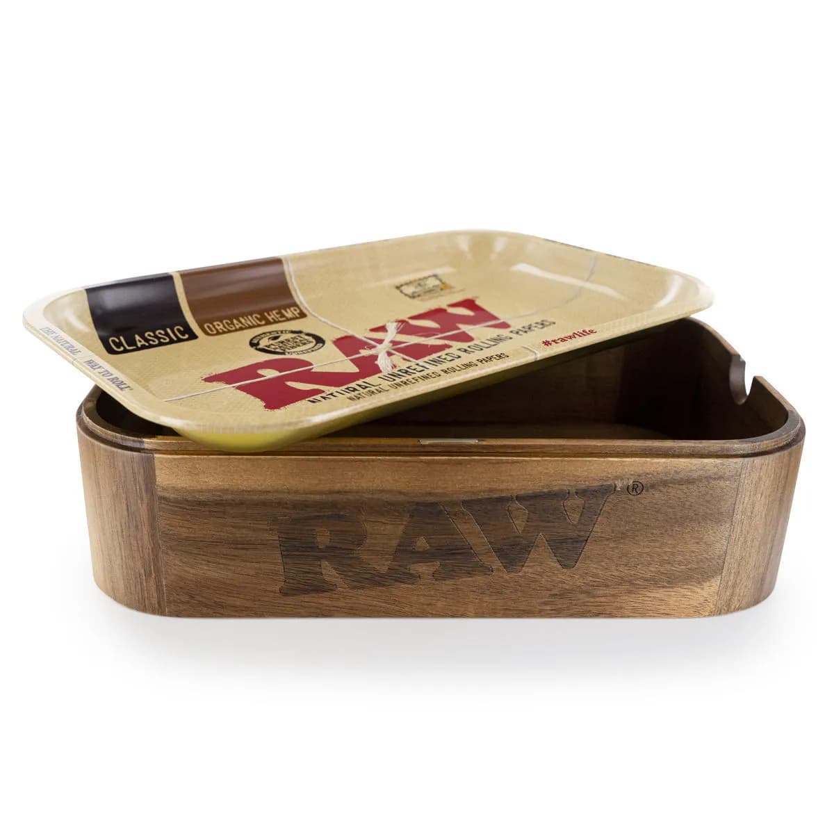 RAW Holz-Aufbewahrungsbox mit Rolltablett-Deckel