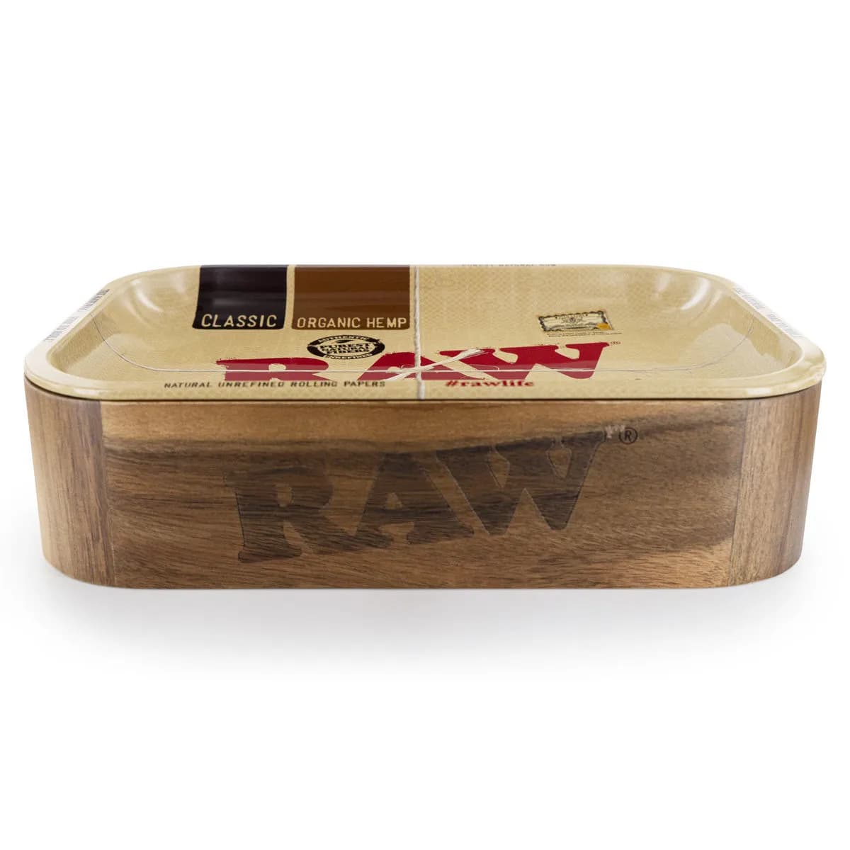 RAW Holz-Aufbewahrungsbox mit Rolltablett-Deckel