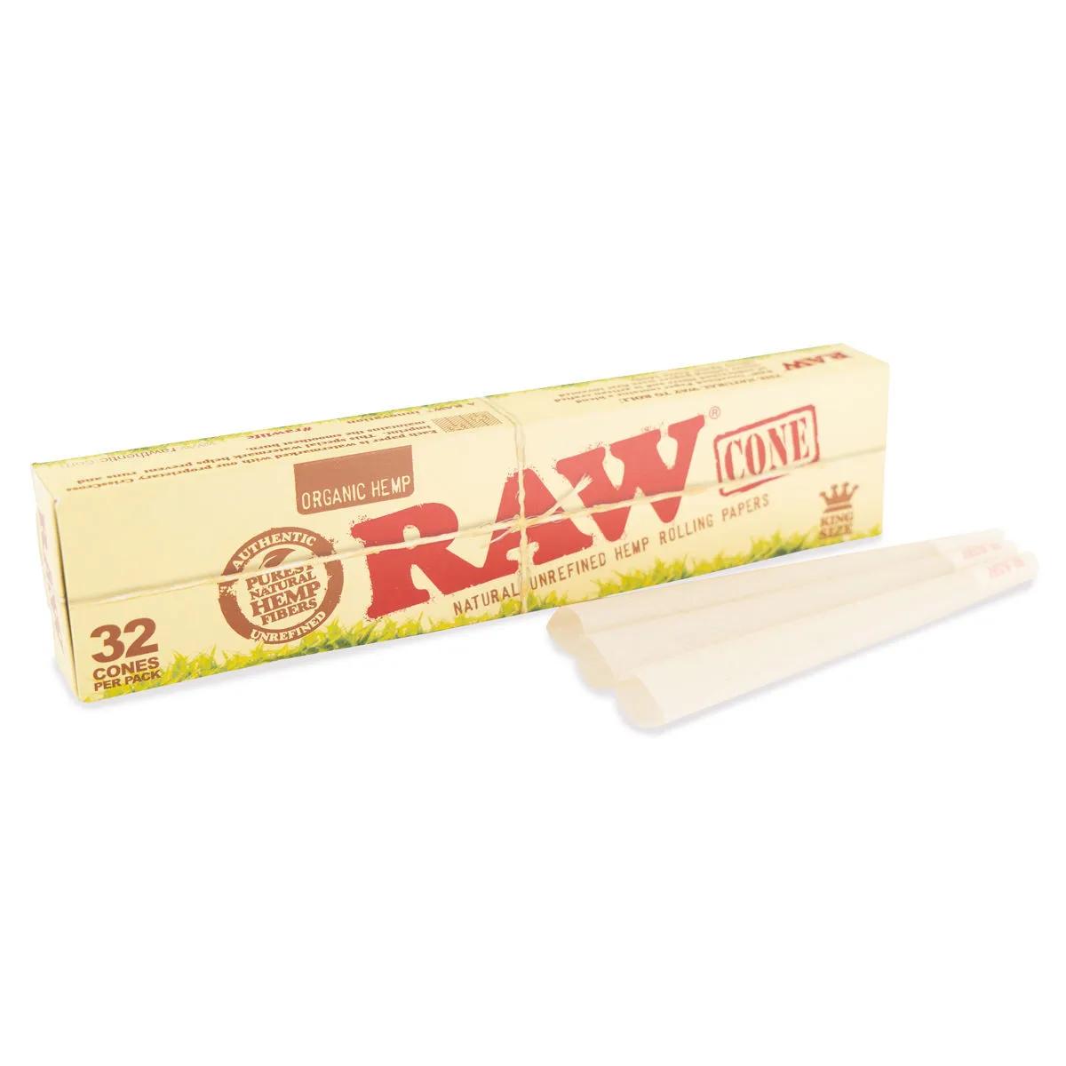 RAW Hemp Cones – Vorgerollte King Size Cones aus Hanfpapier (32 Stk.)