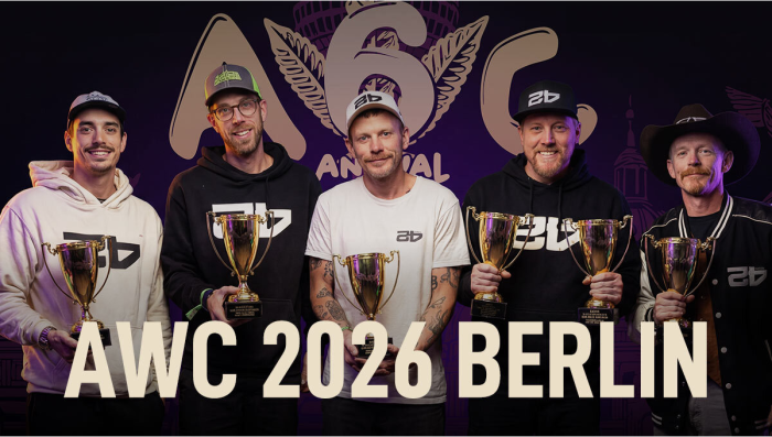 Fast Buds team holding their Autoflower World Cup 2026 trophies at the AWC 2026 ceremony in Berlin